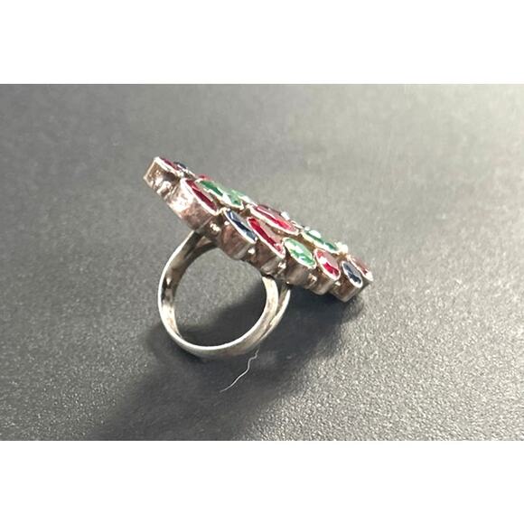 Multi Gemstone Long Finger Ring: 925 Sterling Silver Jewelry - Picture 3 of 7